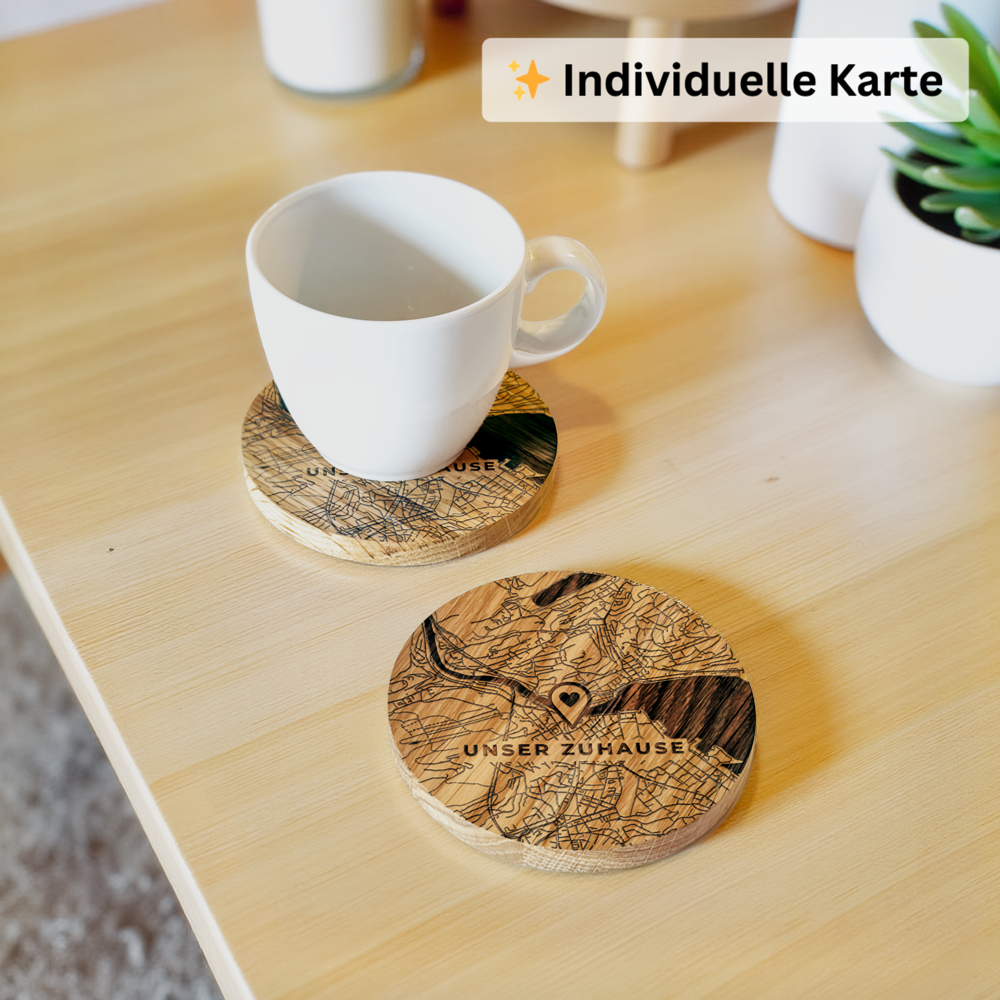 Eichenholz-Untersetzer Lieblingsort (individuelle Karte)
