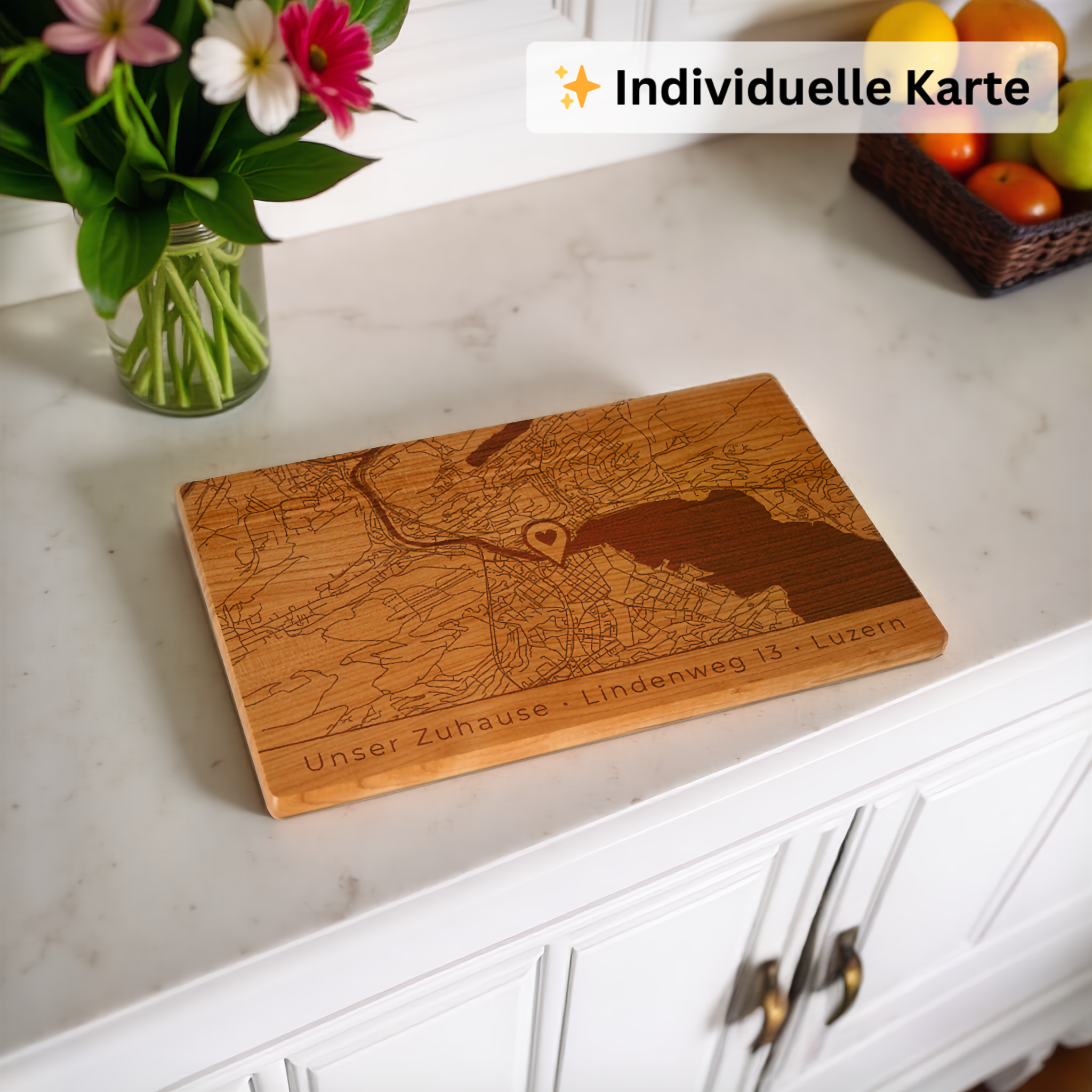 Kirschholz Schneidebrett Lieblingsort (individuelle Karte)